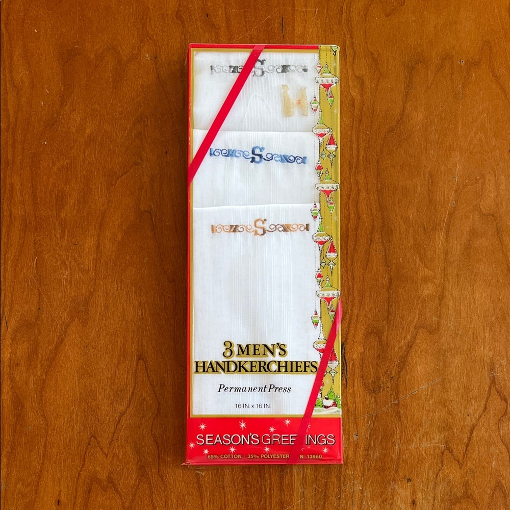 NWT Vintage 1960’s Men's Handkerchiefs with Letter S Monogrammed. Xmas Wrapping.